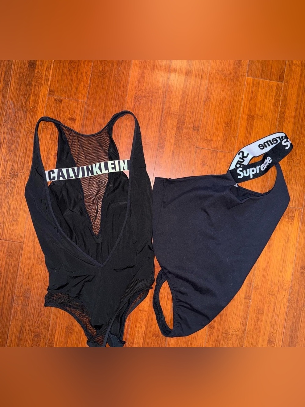 Calvin Klein Black Women's Mesh-Trim Bodysuit with Branded Band
